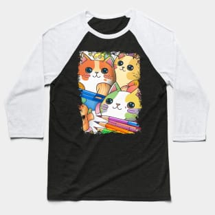 Funny and Cute Cat Crayon with a rainbow Baseball T-Shirt